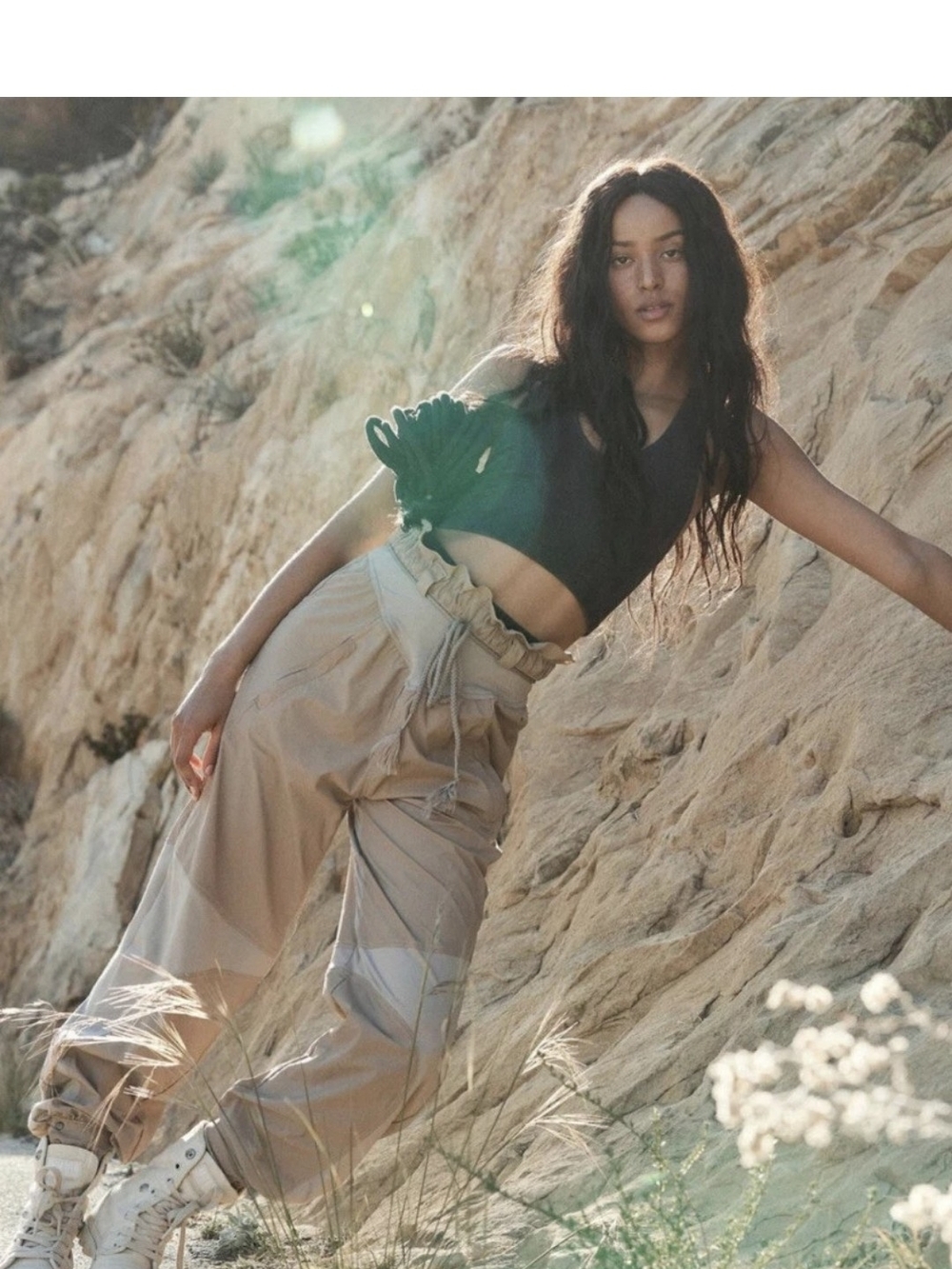 Free People Beige Paperbag Cargo Joggers